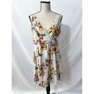 Express Surplice Mini Dress | Floral, Medium - Yellow & Pink on White